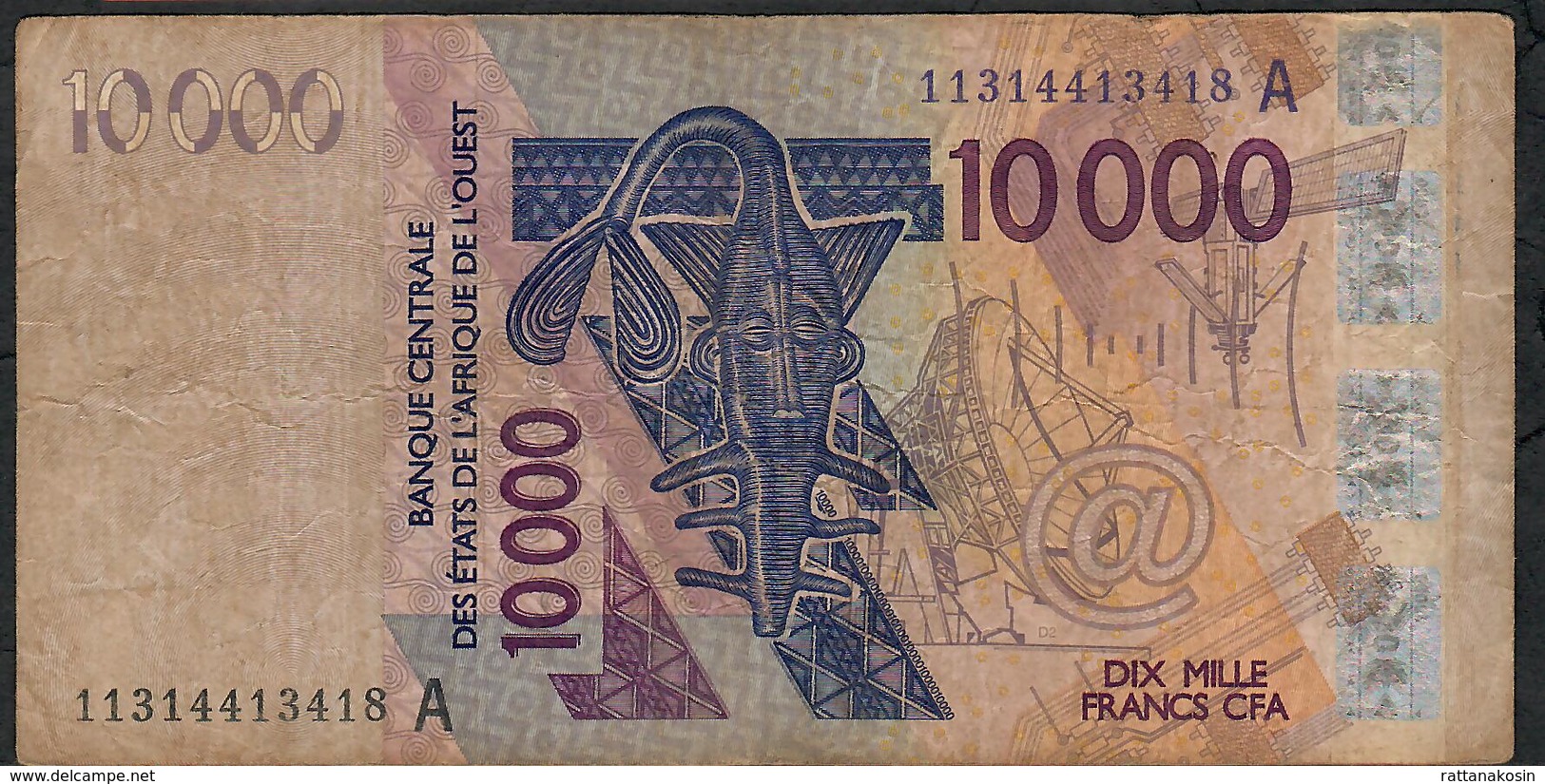 W.A.S. IVORY COST  P118Ak 10.000 FRANCS (20)11 2011  Sign.38 VAS-KONE DUSTY NO P.h. ! FINE - West-Afrikaanse Staten