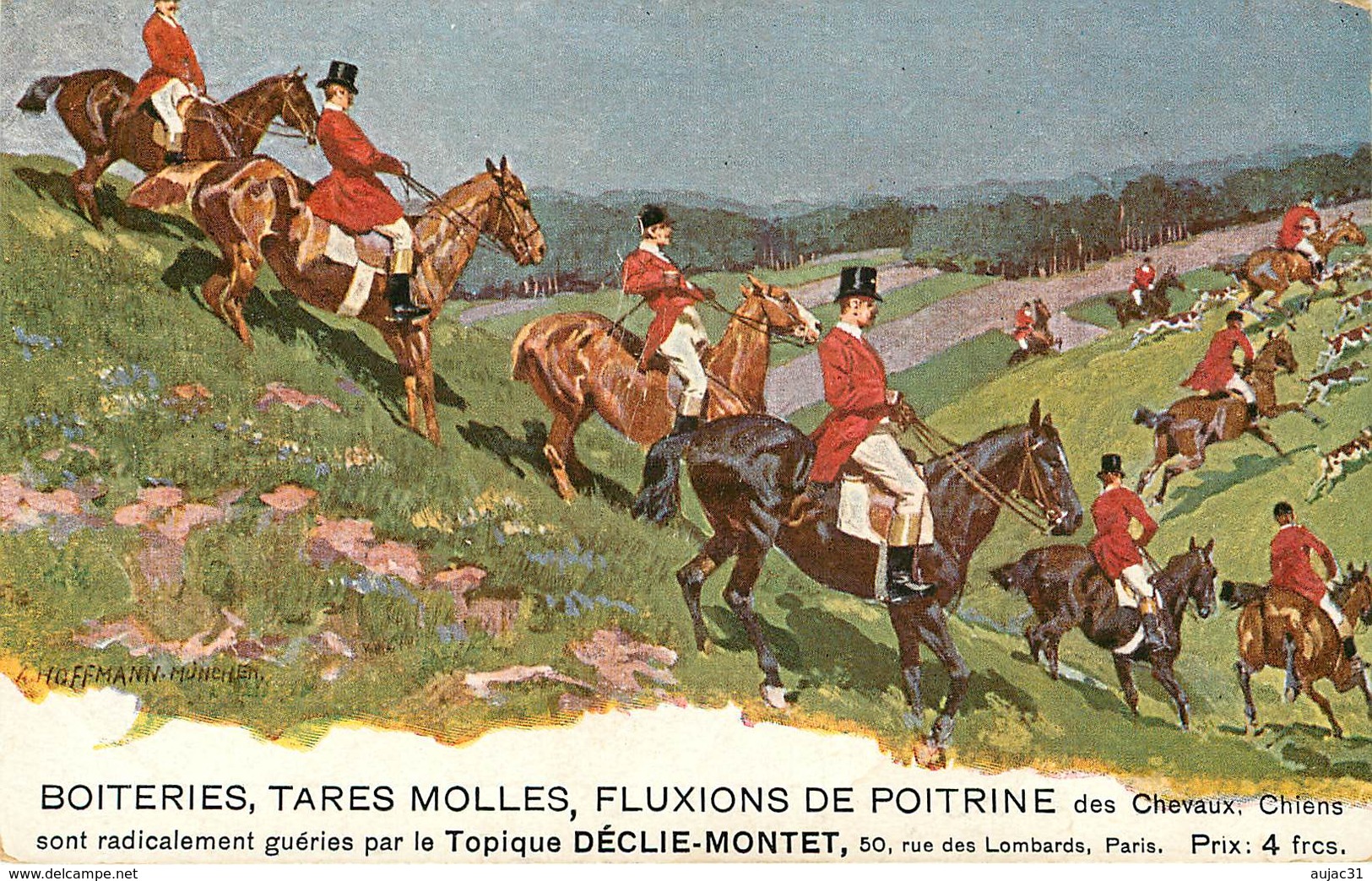 Hippisme - Animaux - Chevaux - Chiens - Dogs - Dog - Publicité - Chasse à Courre - Illustrateur Anton Hoffmann - Munich - Hoffmann, Anton - Munich