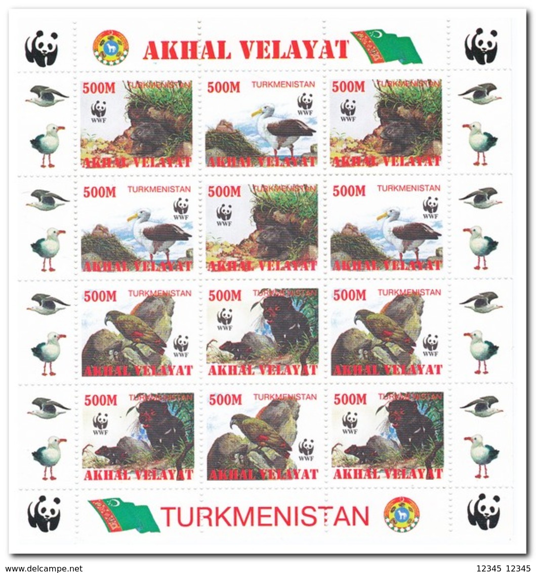Akhal Velayat, Postfris MNH, Birds, WWF, Animals - Turkmenistán