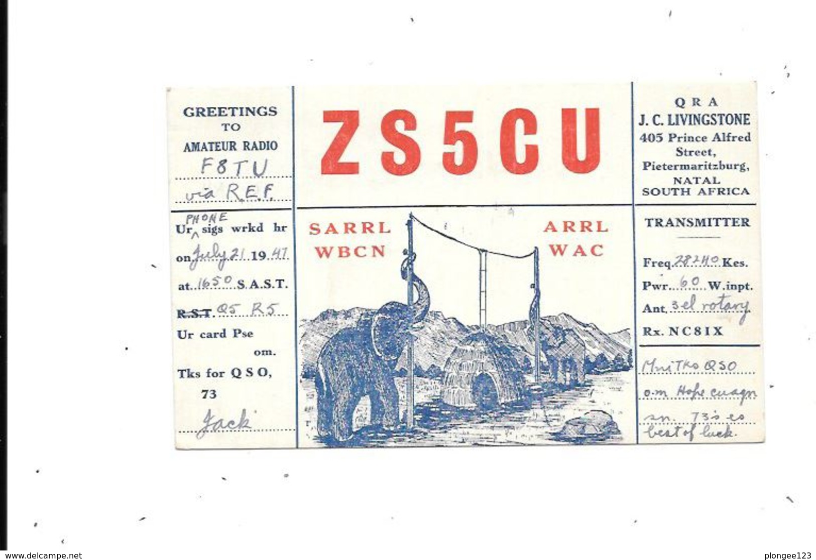 PIETERMARITZBURG : QSL - Radio Amateur