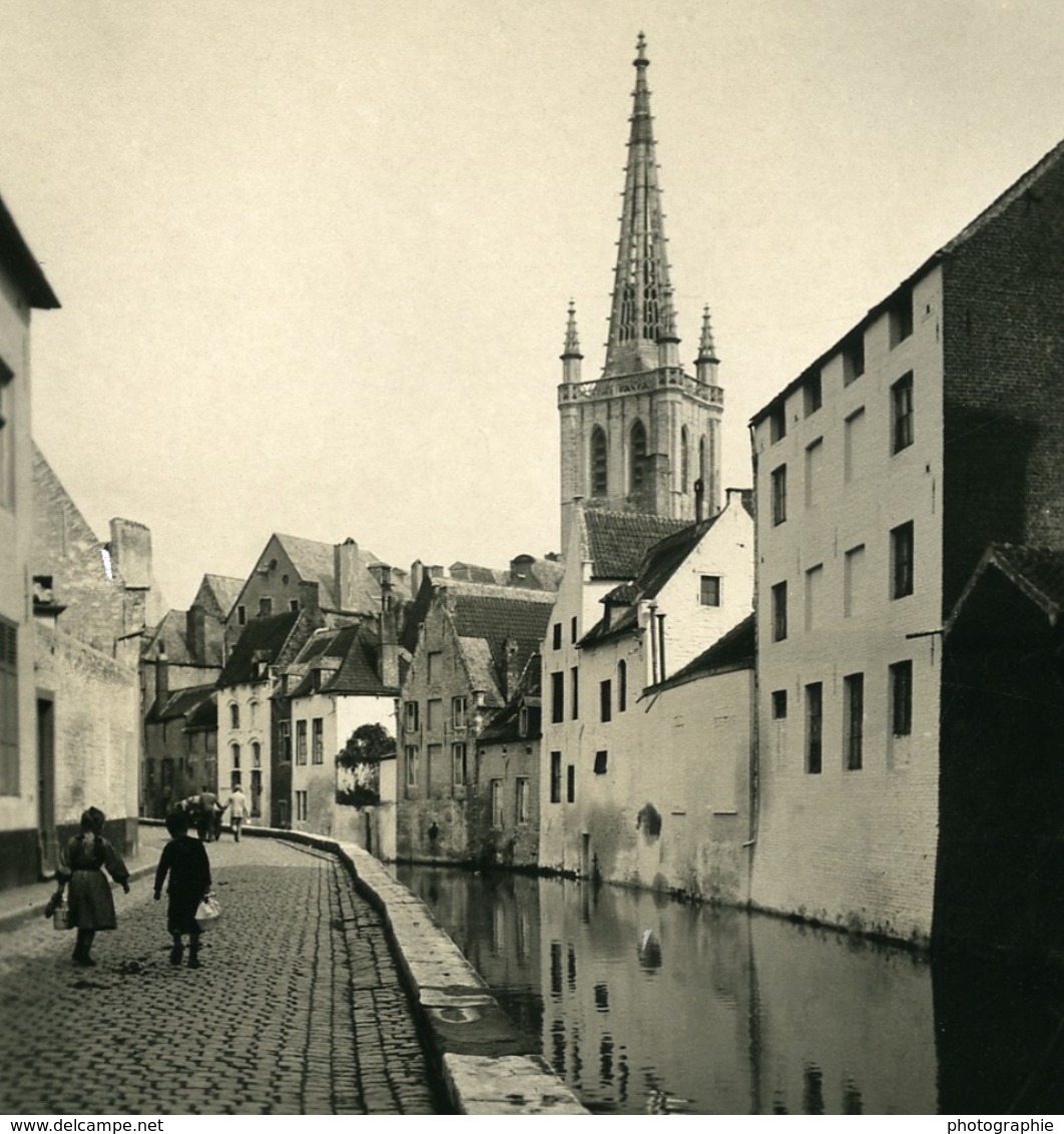 Belgique Leuven Louvain Riviere La Dyle Dijle Ancienne Photo Stereo NPG 1900's - Photos Stéréoscopiques