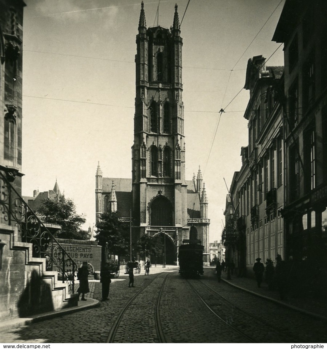 Belgique Gand Gent Facade De Saint Bavon Ancienne Photo Stereo NPG 1900's - Photos Stéréoscopiques