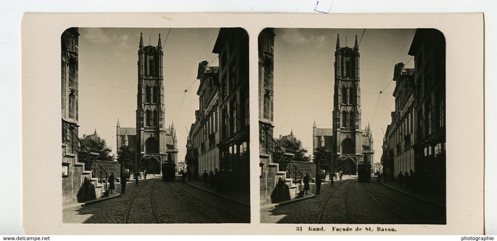 Belgique Gand Gent Facade De Saint Bavon Ancienne Photo Stereo NPG 1900's - Photos Stéréoscopiques