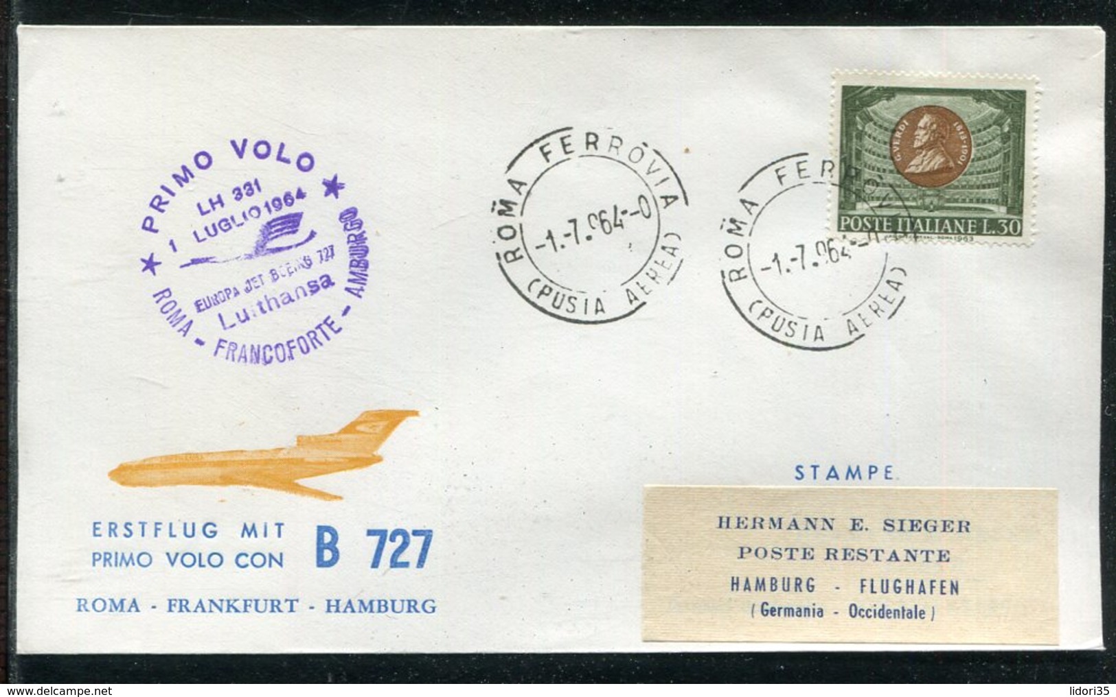 Italien / 1964 / Erstflugbrief Roma-Hamburg (13255) - Posta Aerea