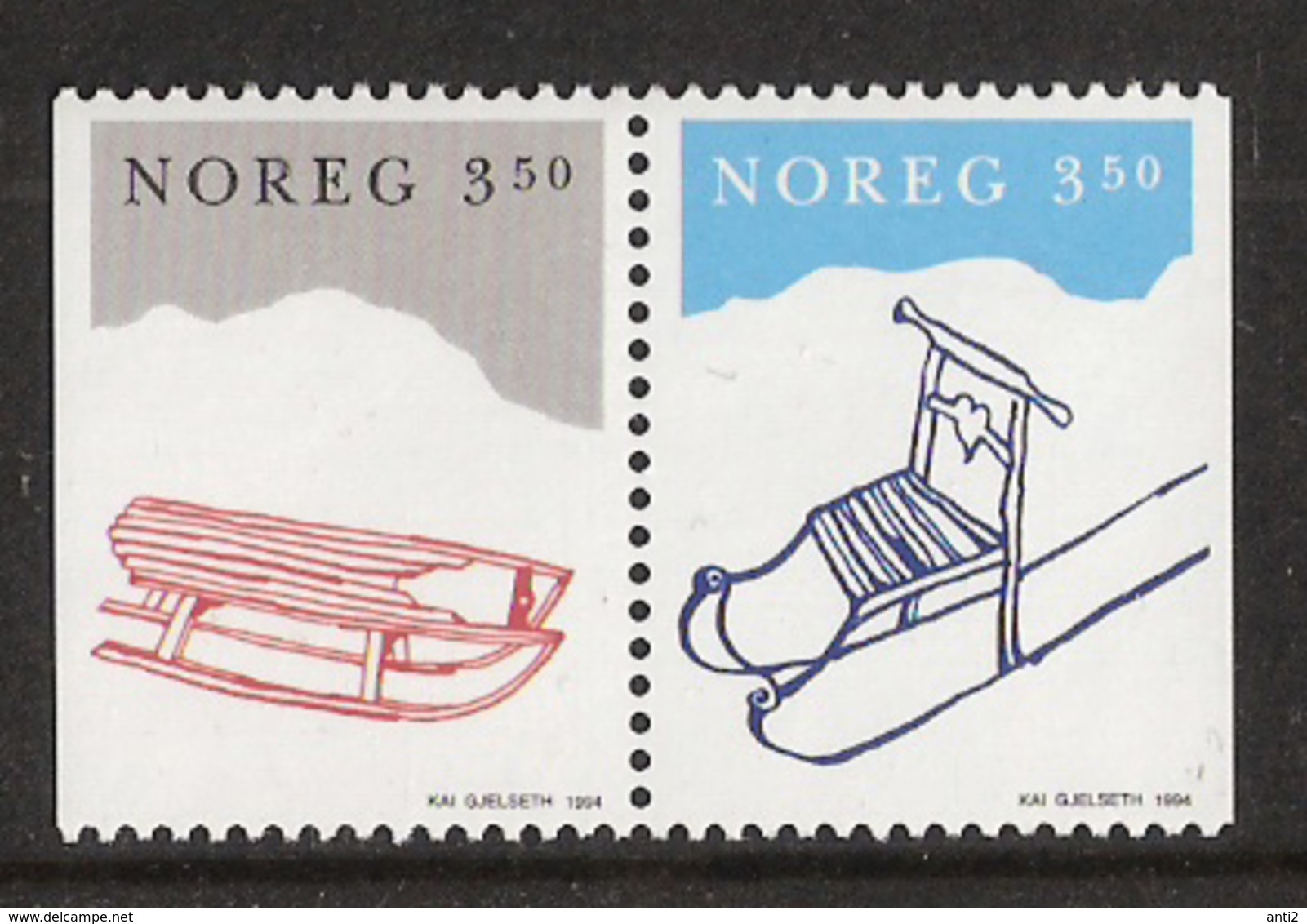 Norway Norge 1994 Christmas Stamps, Winter Playing, Sport Mi 1170-1171 MNH(**) - Neufs