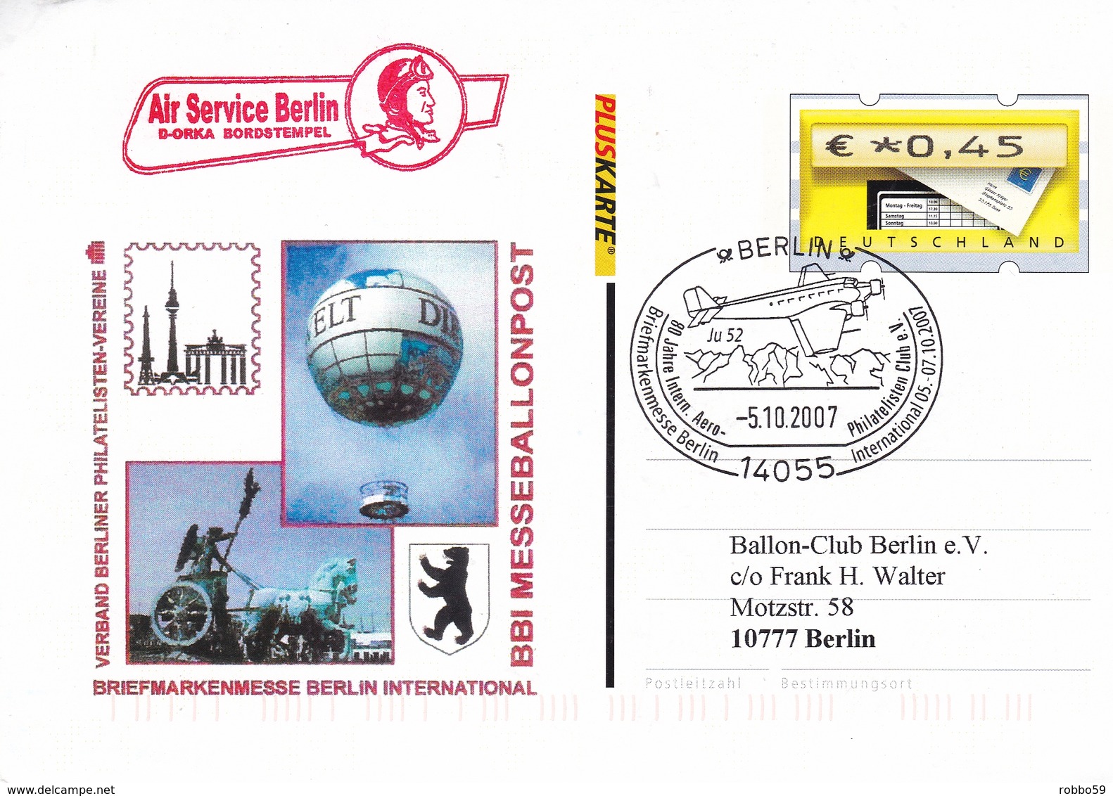 Germany 2007 Berlin 80 Jahre International Aero Philatelic Club Postcard - Illustrated Postcards - Used