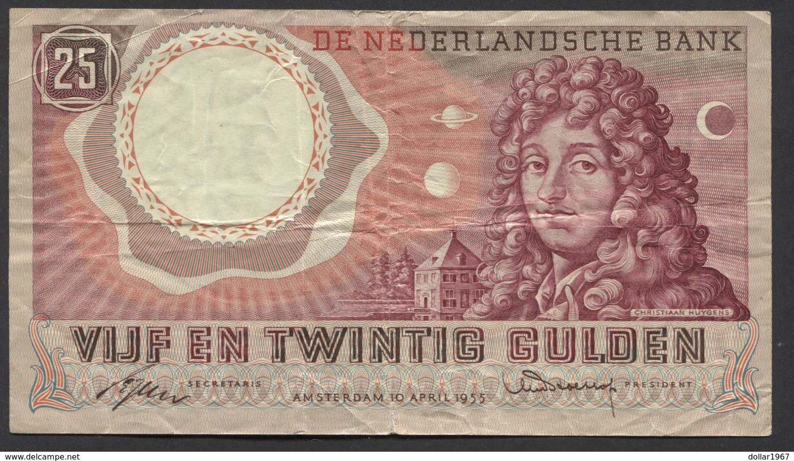 Netherlands  25 Gulden 10-4-1955 - NO: 2 RX 009373  - See The 2 Scans For Condition.(Originalscan ) - 25 Gulden