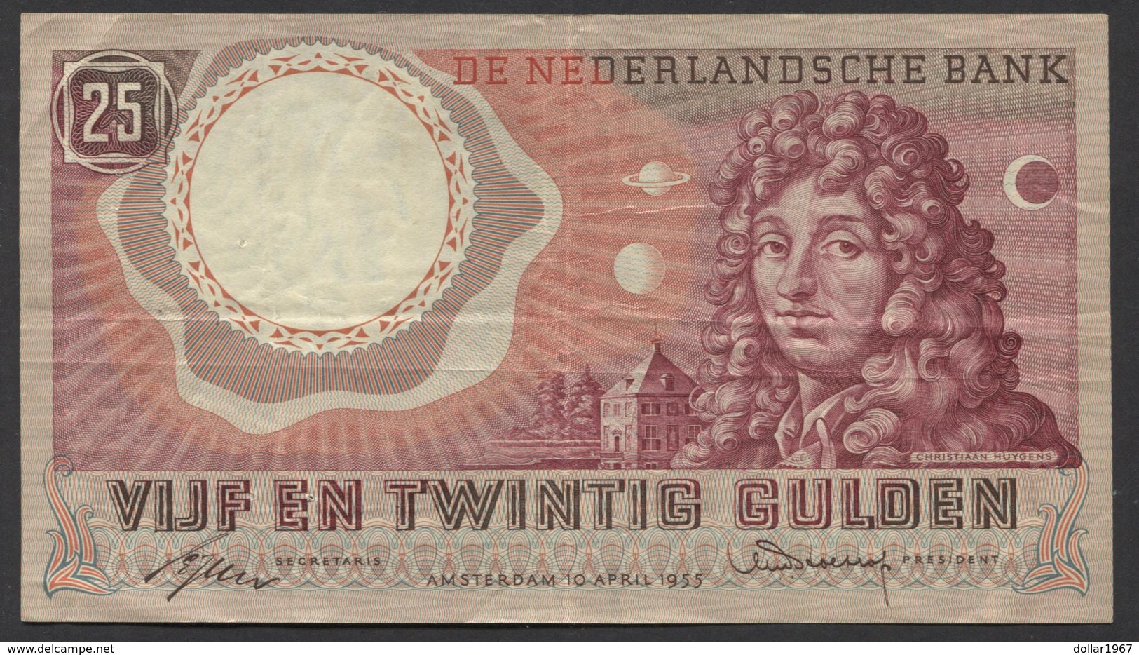 Netherlands  25 Gulden 10-4-1955 - NO: 1 RQ 062190  - See The 2 Scans For Condition.(Originalscan ) - 25 Gulden