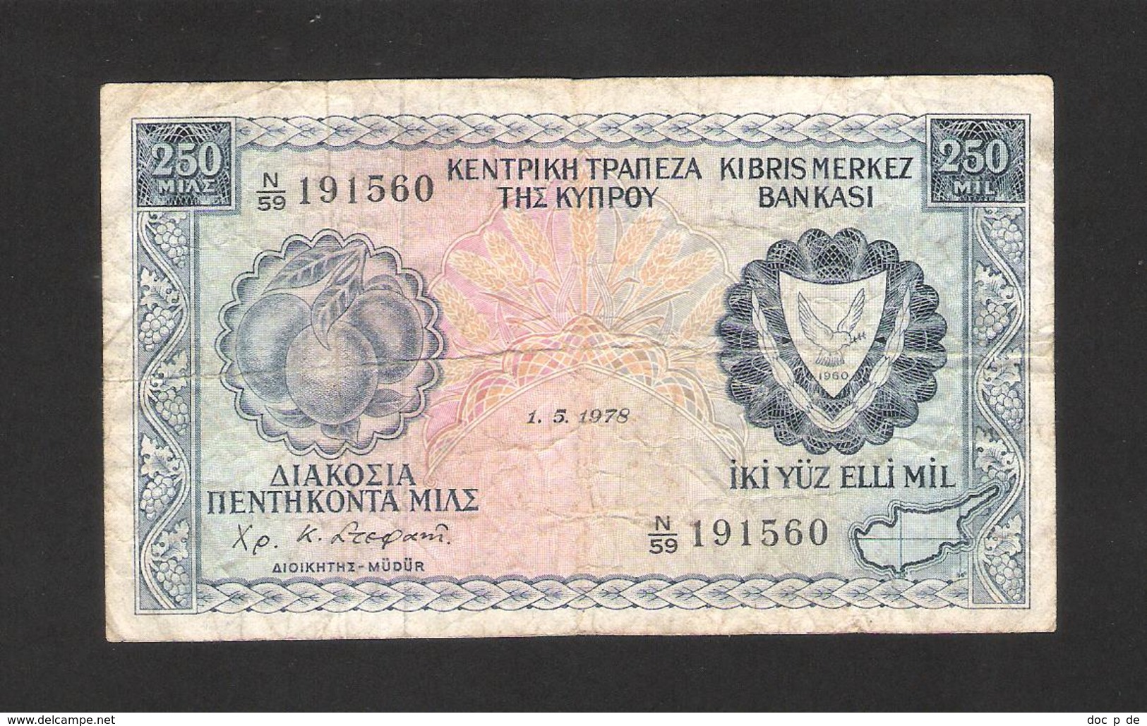 Zypern - Cyprus - Chypre - 250 Mil Mils - 1.5.1978 - Used Condition - Chypre