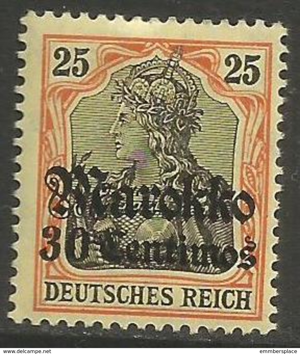 German Offices Morocco - 1911 Germania Overprint  & Surcharge 30c/25pf MH *  Sc  49 - Morocco (offices)