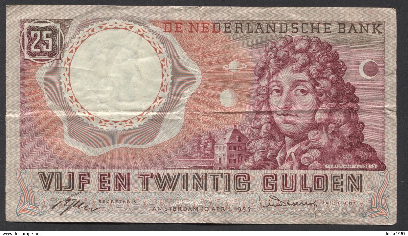 Netherlands  25 Gulden 10-4-1955 - NO: BKS 000561  - See The 2 Scans For Condition.(Originalscan ) - 25 Gulden