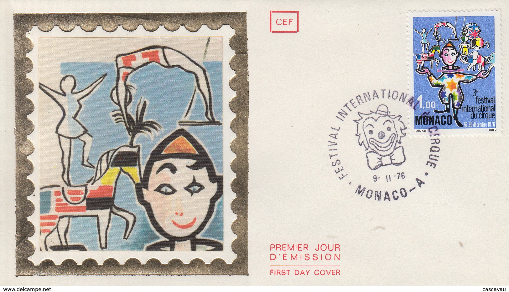 Enveloppe  FDC  1er Jour  MONACO  3éme  FESTIVAL  INTERNATIONAL  Du  CIRQUE    1976 - Cirque