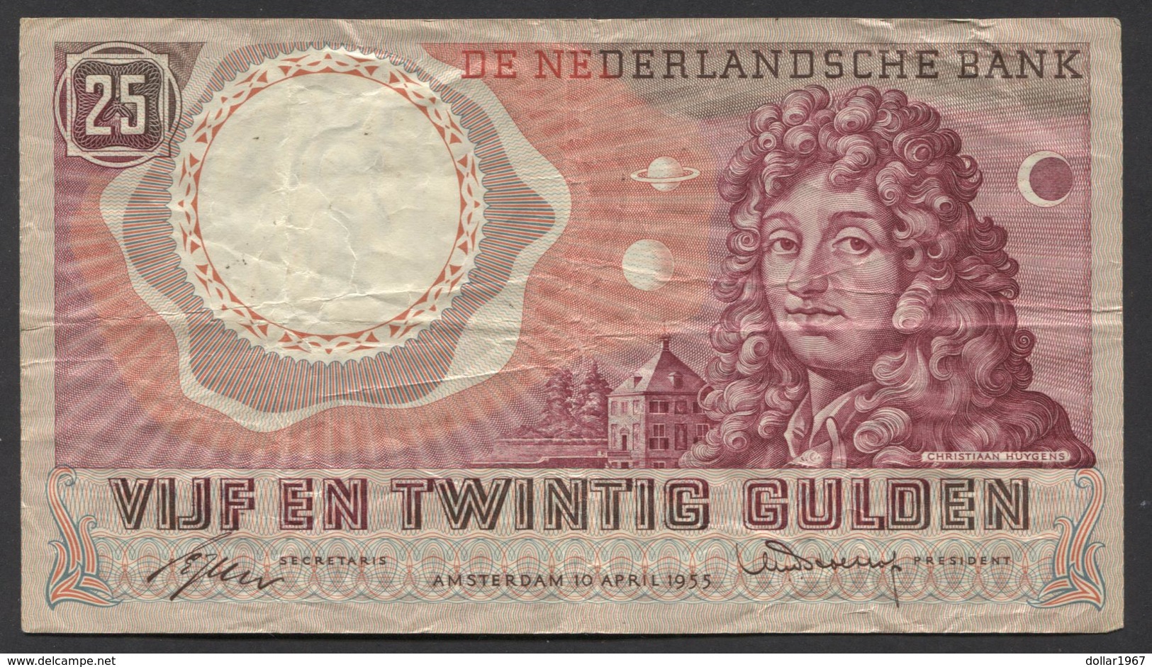 Netherlands  25 Gulden 10-4-1955 - NO: AUU 011556  - See The 2 Scans For Condition.(Originalscan ) - 25 Florín Holandés (gulden)