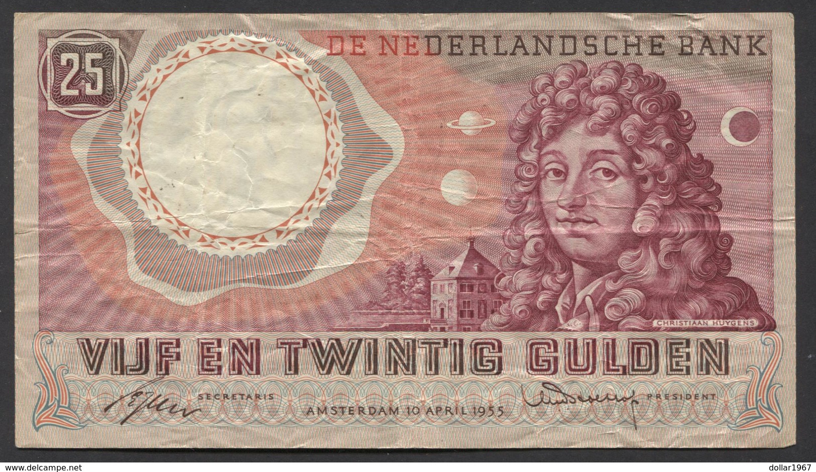 Netherlands  25 Gulden 10-4-1955 - NO: AUU 011556  - See The 2 Scans For Condition.(Originalscan ) - 25 Gulden