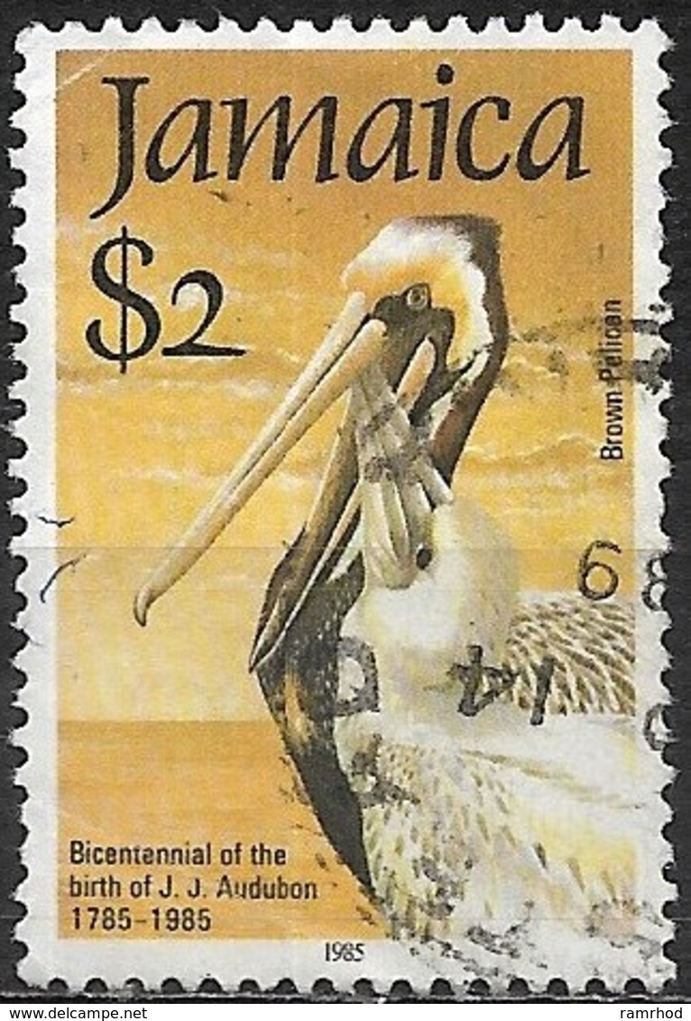 JAMAICA 1985  Birth Bicentenary Of John J. Audubon (ornithologist). Brown Pelican - $2 - Young Pelican Taking Food FU - Jamaica (1962-...)