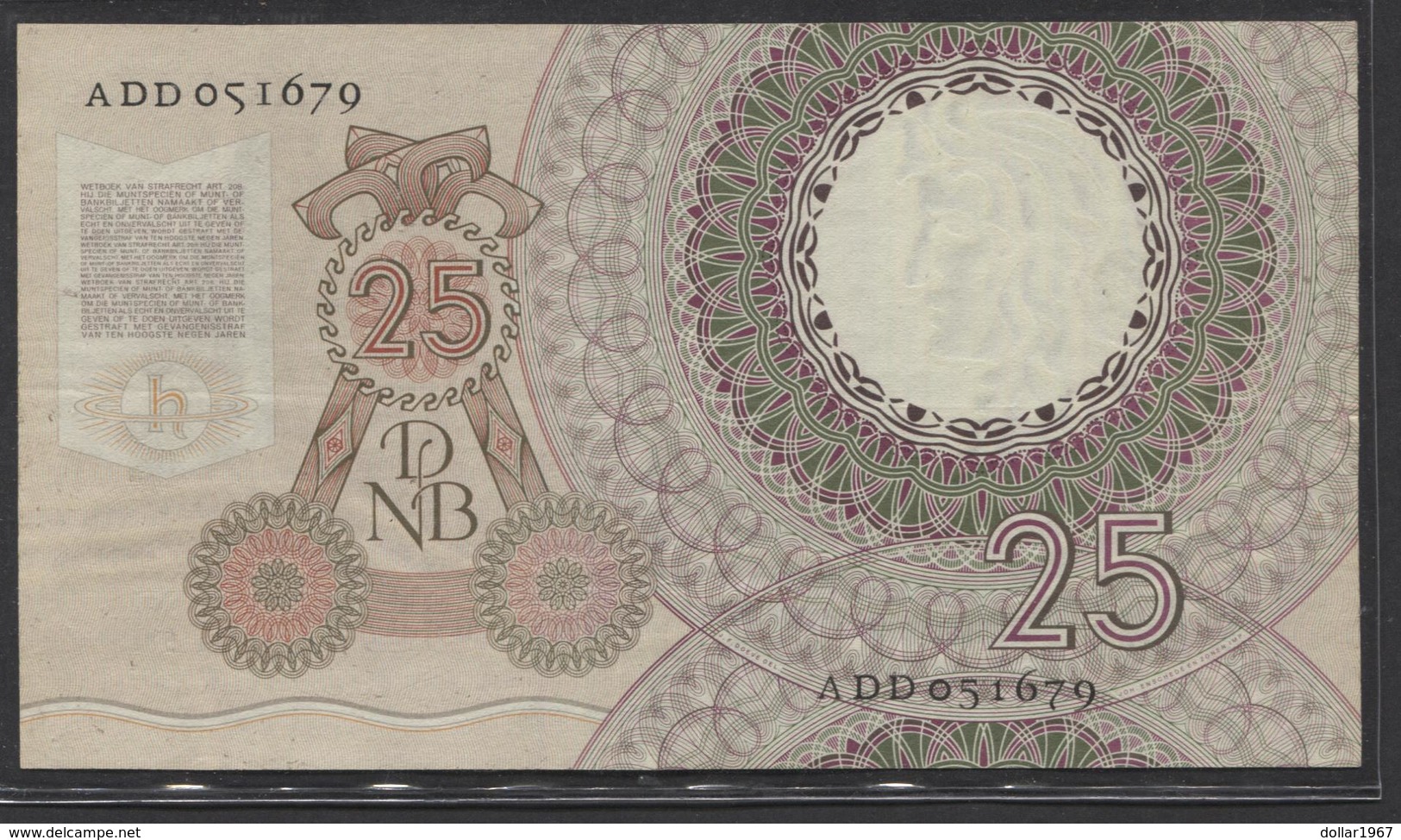 Netherlands  25 Gulden 10-4-1955 - NO: ADD 051679  - See The 2 Scans For Condition.(Originalscan ) - 25 Florín Holandés (gulden)
