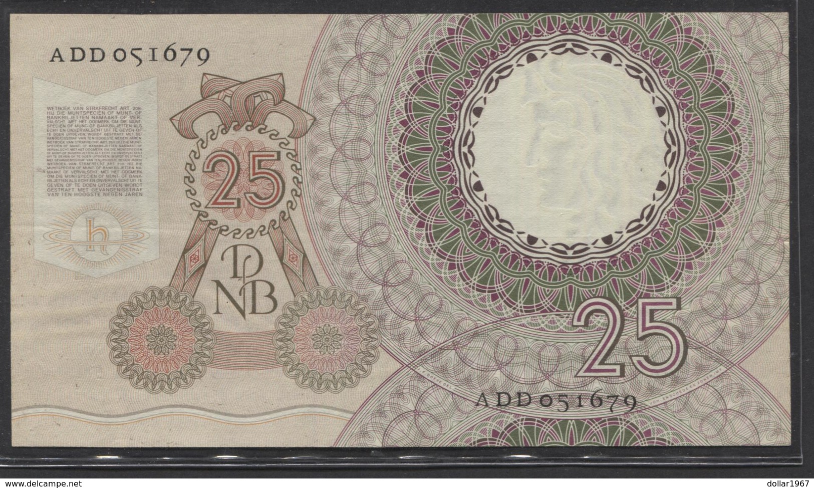 Netherlands  25 Gulden 10-4-1955 - NO: ADD 051679  - See The 2 Scans For Condition.(Originalscan ) - 25 Gulden