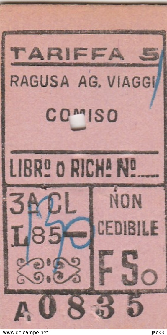 Biglietto Ferroviario -  Ragusa - Comiso - Europa