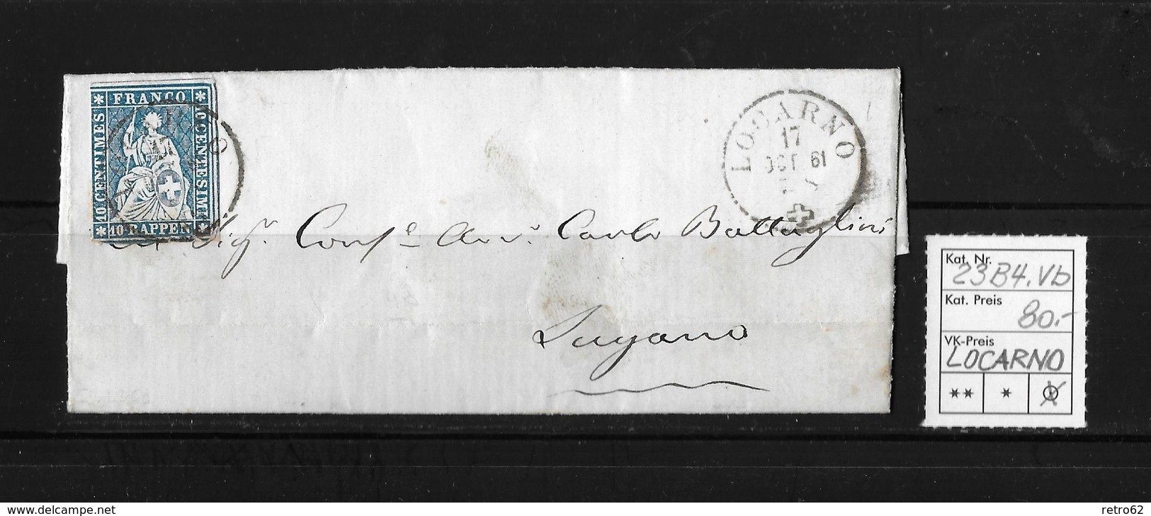 1854-1862 Helvetia (Ungezähnt) Strubel → Brief Rundstempel LOCARNO Nach LUGANO  ►SBK-23B4.Vb◄ - Lettres & Documents