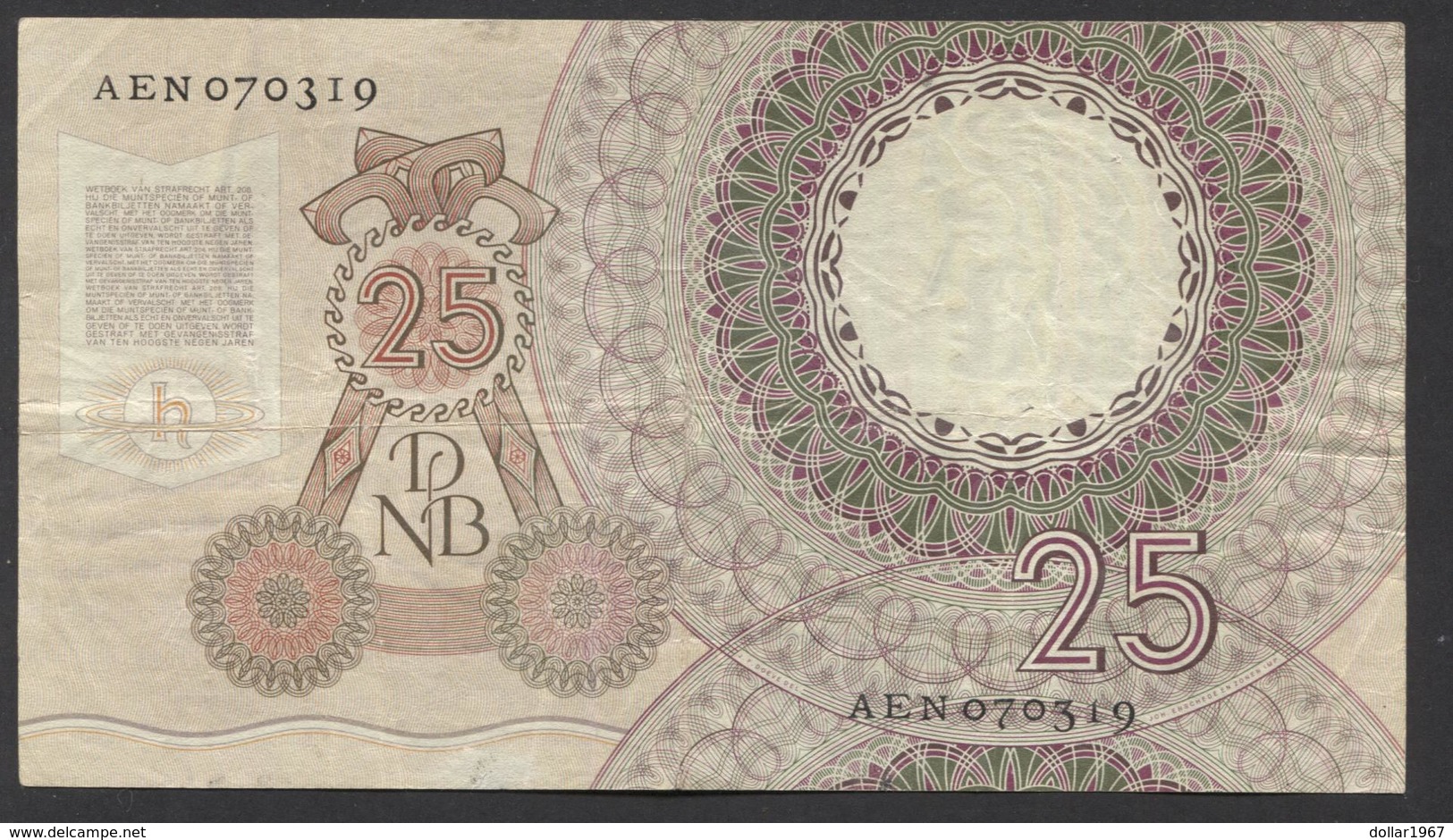 Netherlands  25 Gulden 10-4-1955 - NO: AEN 070319  - See The 2 Scans For Condition.(Originalscan ) - 25 Gulden