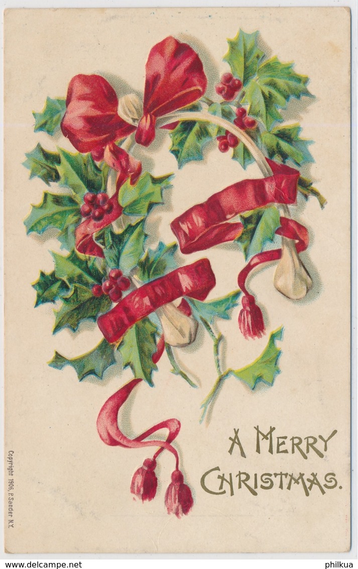 Prägekarte - 1911 - A Merry Christmas - Gelaufen Ab Harwich Port USA - Autres & Non Classés