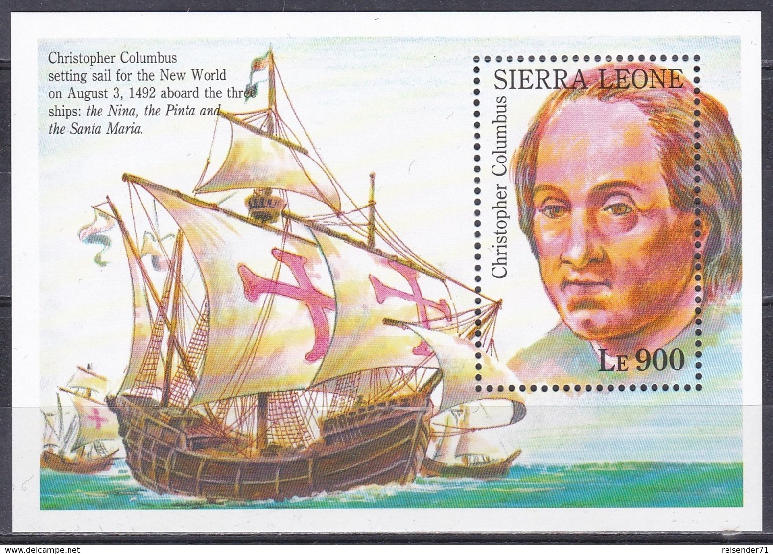 Senegal 1993 Geschichte History Entdeckungen Discovery Kolumbus Columbus Schiffe Ships Seefahrt, Bl. 213 ** - Sierra Leone (1961-...)