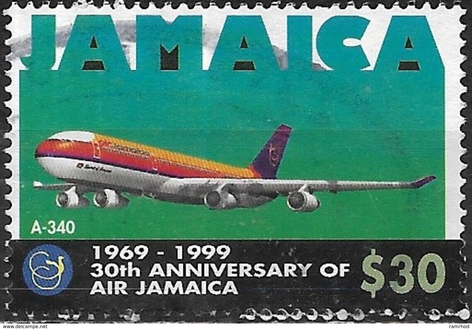 JAMAICA 1999 30th Anniv Of Air Jamaica - $30 - A-340 Plane FU - Jamaica (1962-...)