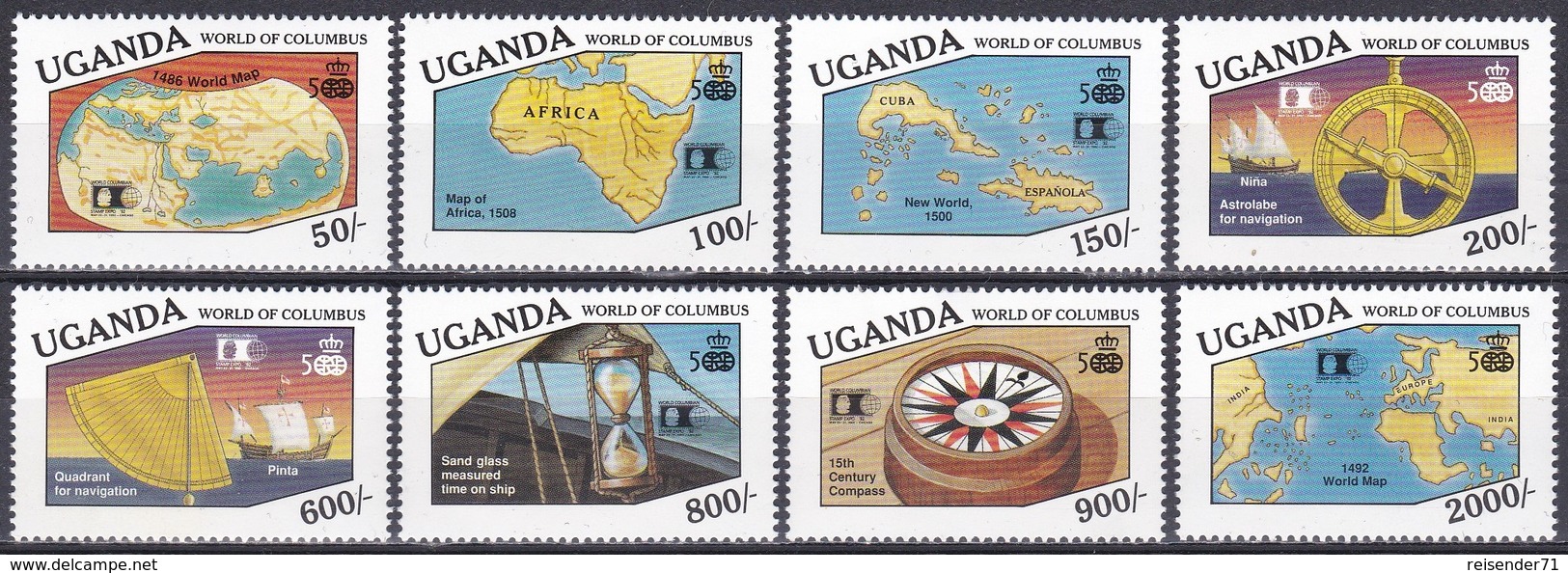 Uganda 1992 Geschichte History Entdeckungen Discovery Kolumbus Columbus WORLD COLUMBIAN STAMP EXPO, Mi. 1095-2 ** - Uganda (1962-...)