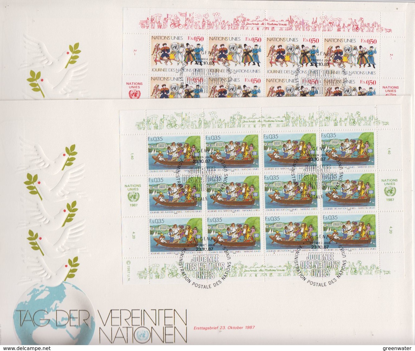 UNO Geneva 1987 UN Day 2 Sheetlets FDC (F7830) - FDC