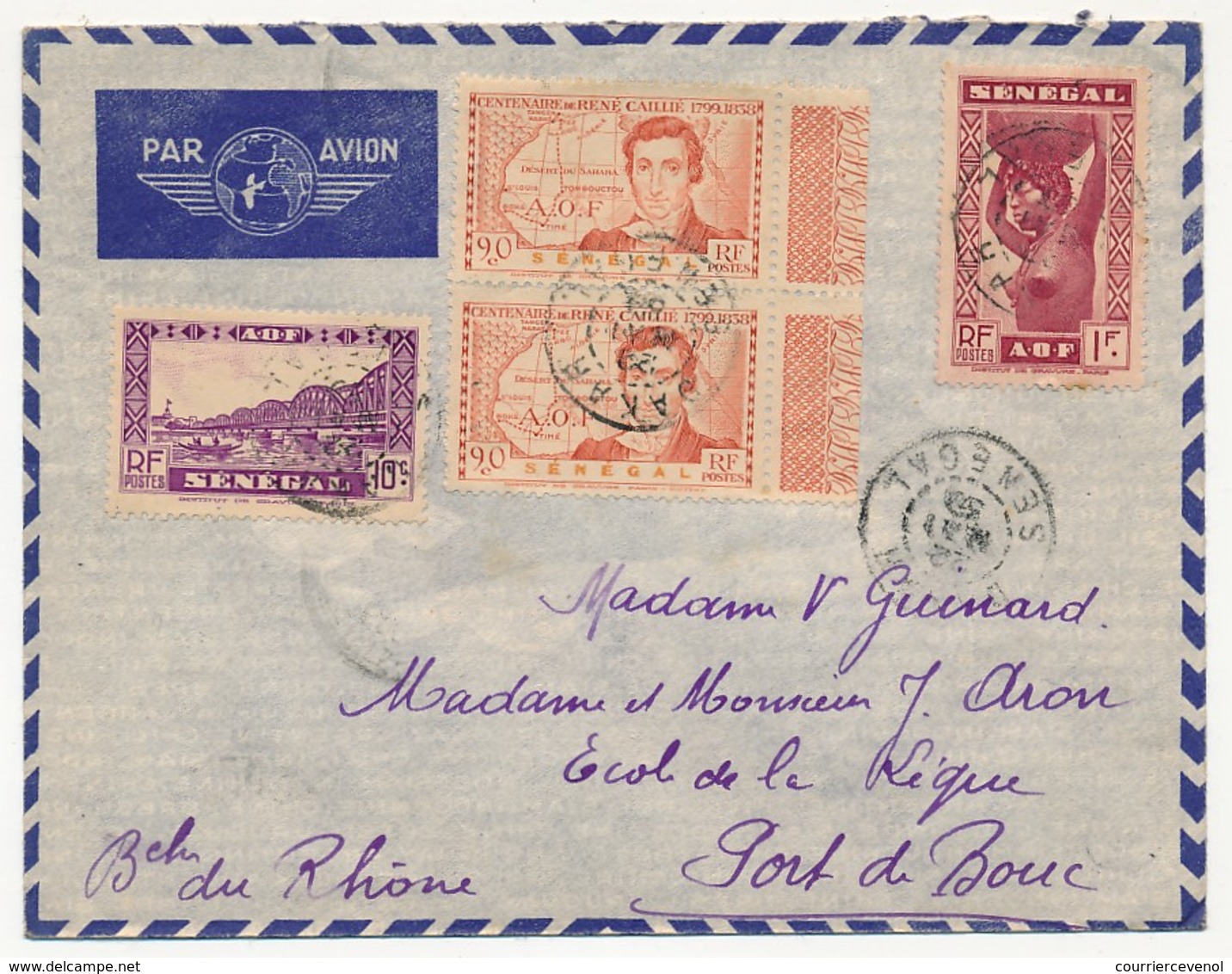 SENEGAL - Belle Enveloppe Affr. Composé Dont 2x 90c René Caillié - Dakar Sénégal 1939 - Brieven En Documenten