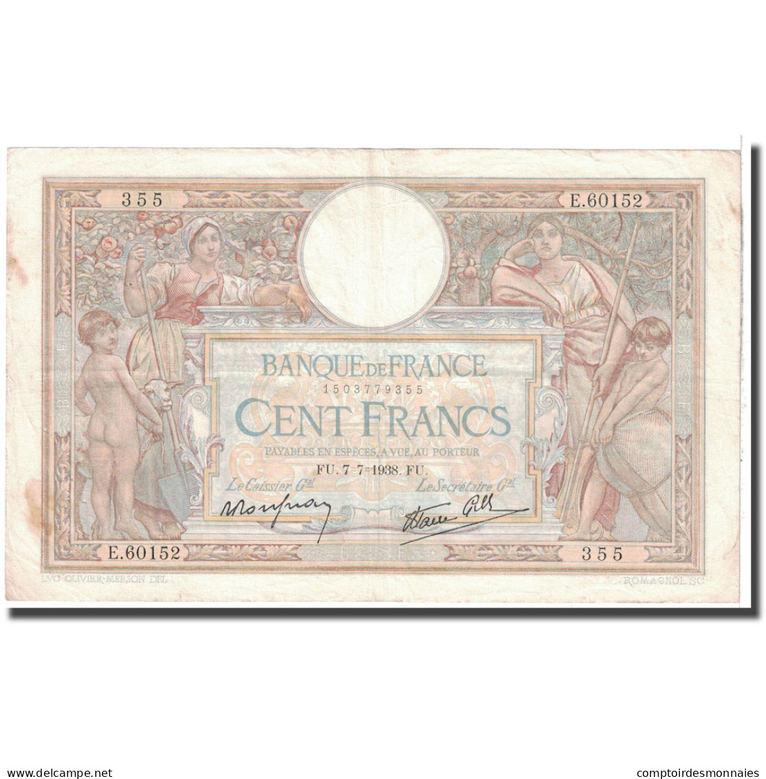 France, 100 Francs, Luc Olivier Merson, 1938, 1938-07-07, TTB, Fayette:25.25 - 100 F 1908-1939 ''Luc Olivier Merson''