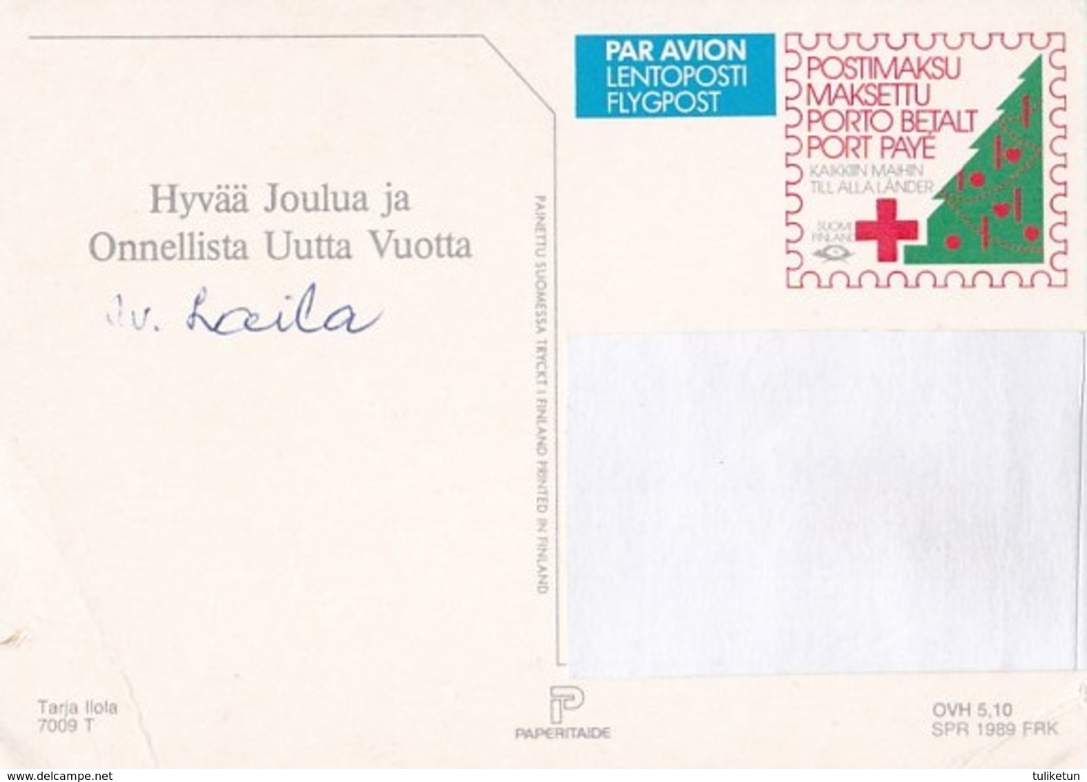 Postal Stationery - Santa Claus Is Sharing Christmas Packages With Cat - Red Cross 1989 - Suomi Finland - Postage Paid - Postal Stationery