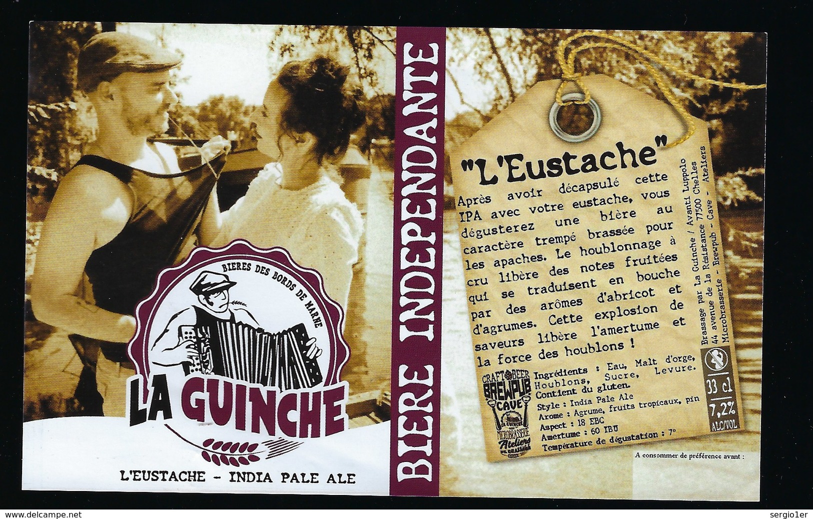 Etiquette Biere Indépendante La Guinche L'Eustache 7,2% 33-cl   Brasserie  La Guinche à Chelles 77 - Bière