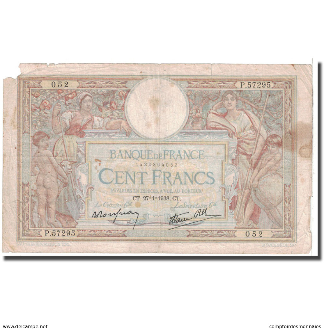 France, 100 Francs, Luc Olivier Merson, 1938, 1938-01-27, B, Fayette:25.9 - 100 F 1908-1939 ''Luc Olivier Merson''