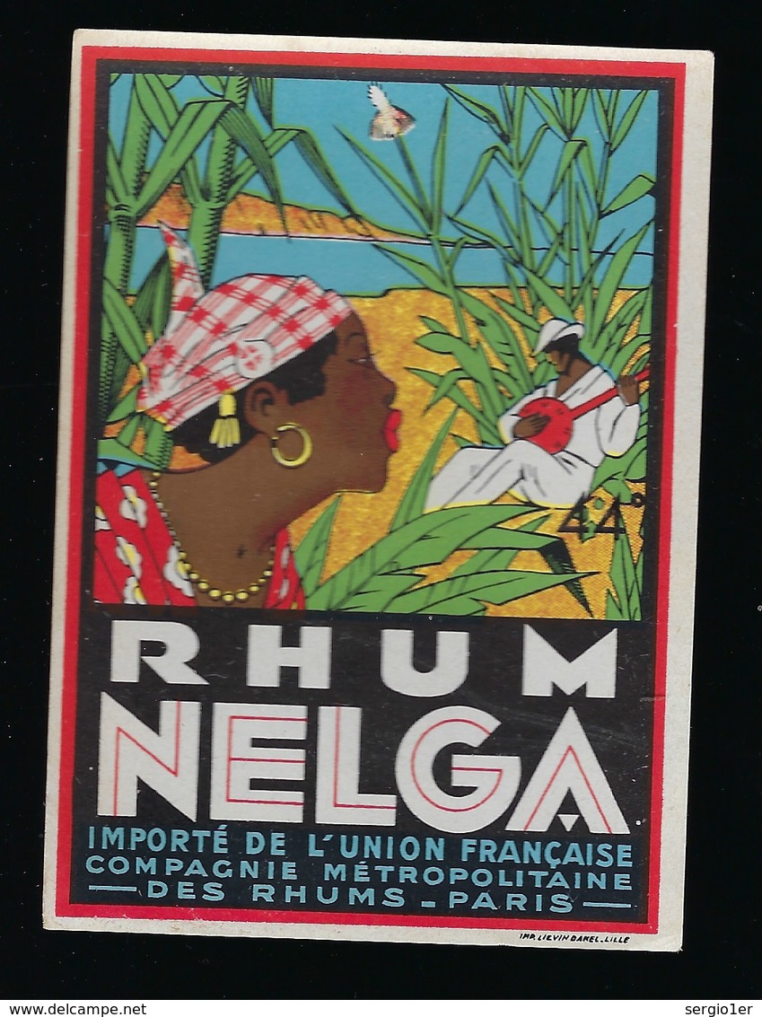 Ancienne étiquette  Rhum  Nelga Compagnie Métropolitaine Des Rhums Paris "homme Femme Instrument De Musique" - Rhum