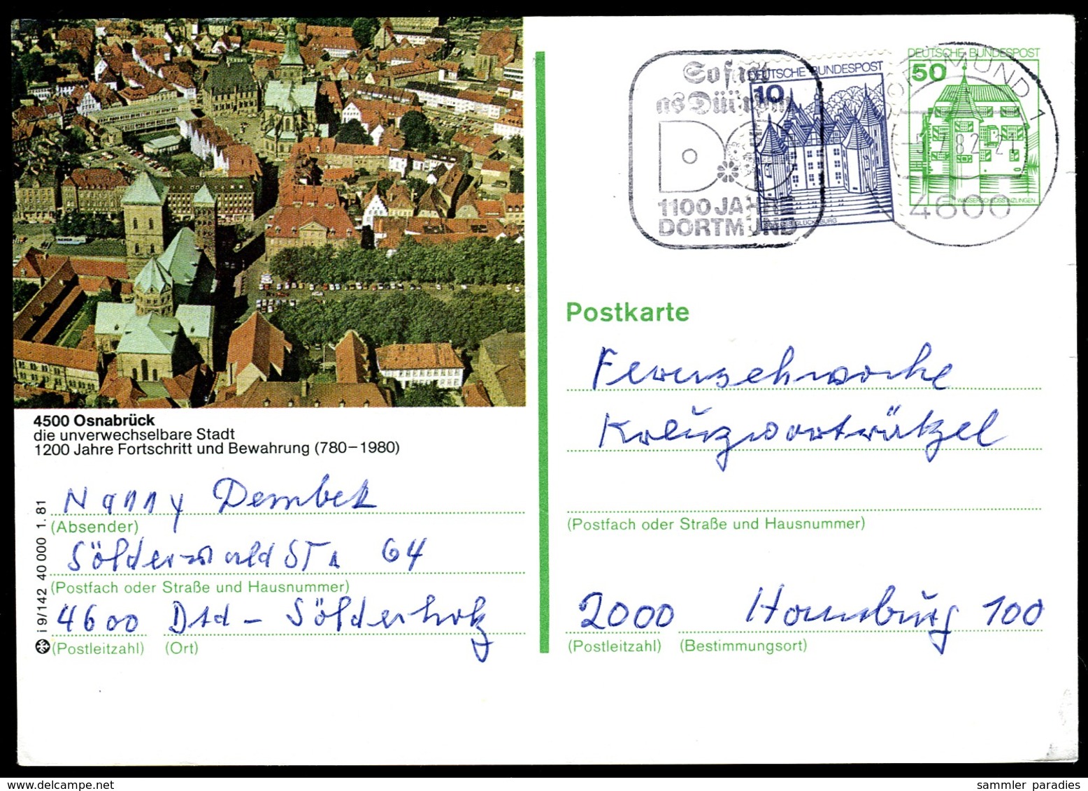 98235) BRD - P 134 - I9/142 - OO Gestempelt 4500 - 4500 Osnabrück - Stadtansich, Kirche - Bildpostkarten - Gebraucht