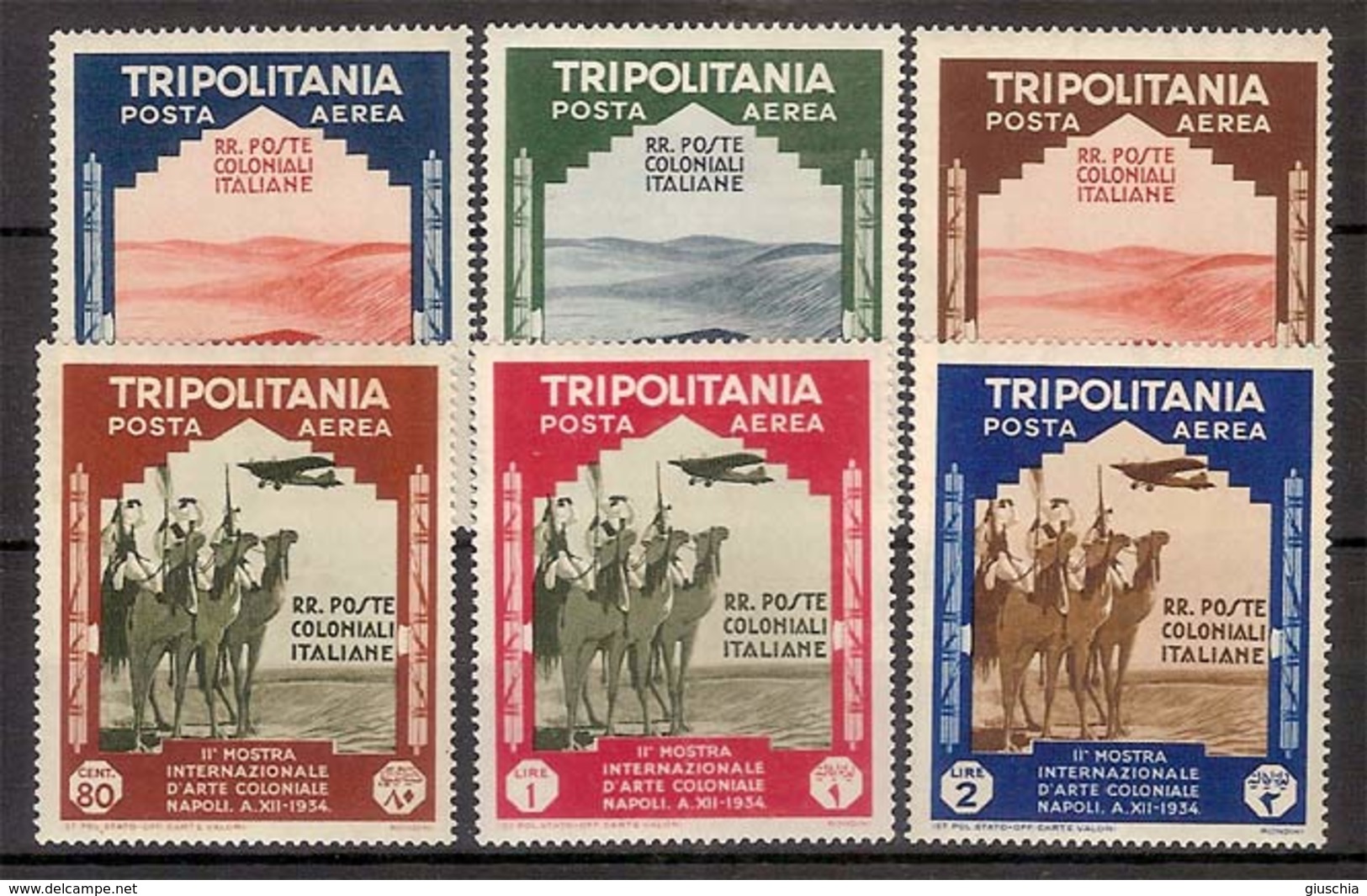 (Fb).Colonie.Tripolitania.Posta Aerea1934."Mostra Arte Coloniale".Serie Completa Di 6 Val Nuovi,g. Integra,MNH (36-16) - Tripolitania