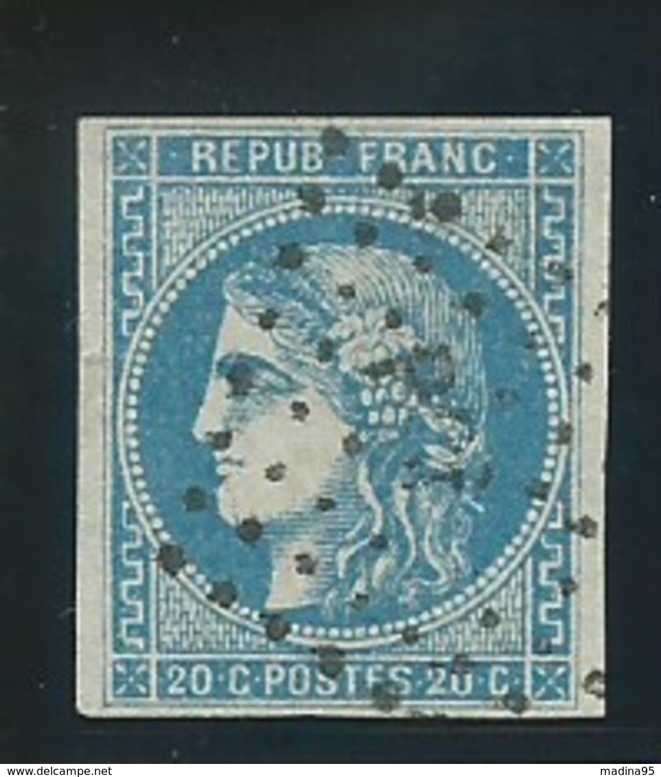 FRANCE: Obl., N° YT 46B, T.III, R.2, Bleu, Obl. Griffe De Gare (illis.) Inconnue Sur Ce Tp, B/TB - 1870 Bordeaux Printing