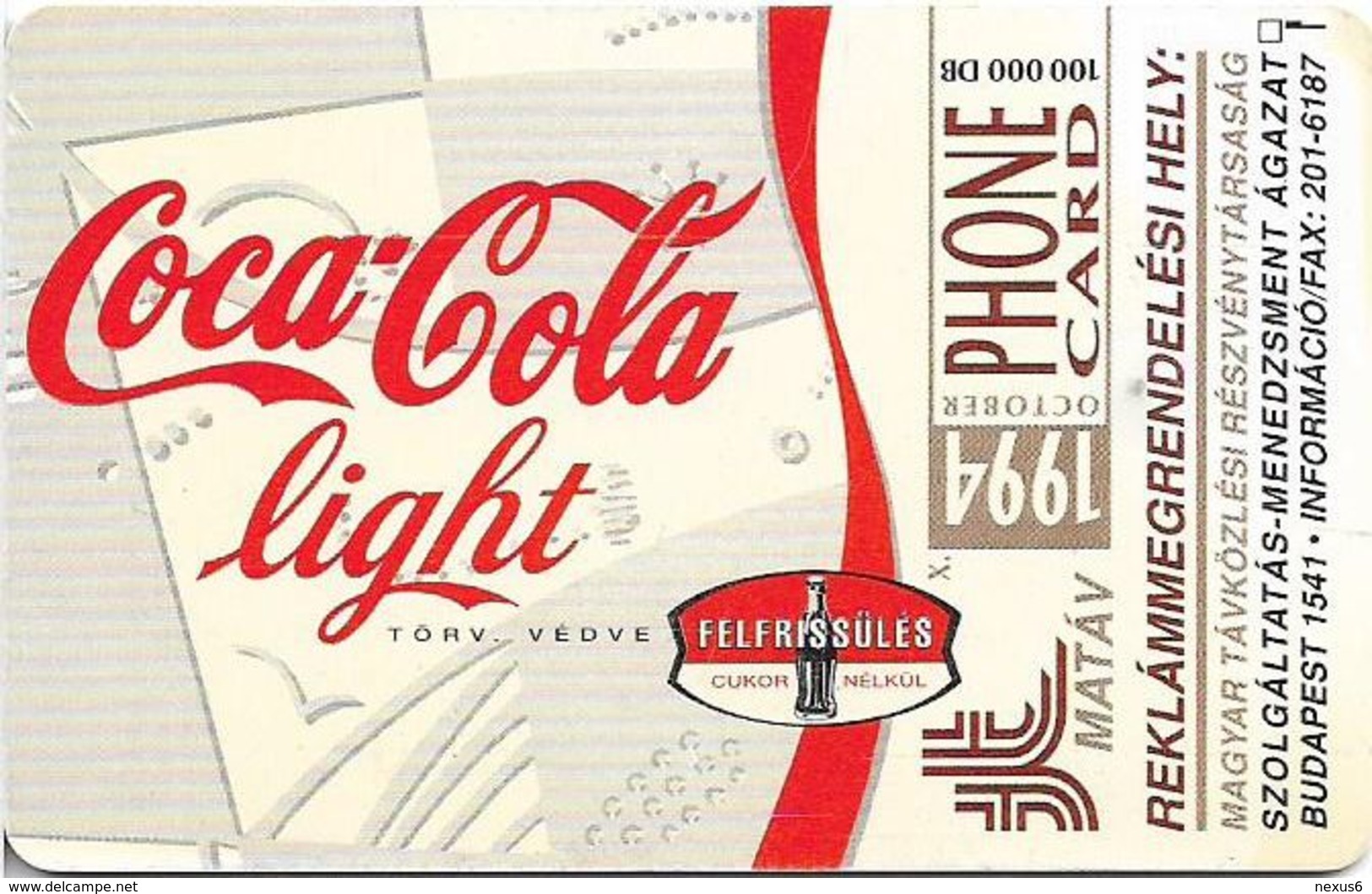 Hungary - Matáv - Coca Cola White (No Transp. Moreno/Red Gem.) 10.94, Used - Hungary