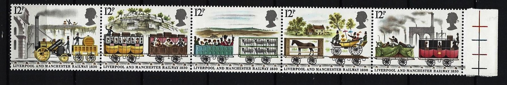 GROSSBRITANNIEN - Mi-Nr. 830 - 834 Fünferstreifen 150 Jahre Eisenbahnlinie Liverpool-Manchester Postfrisch - Ungebraucht