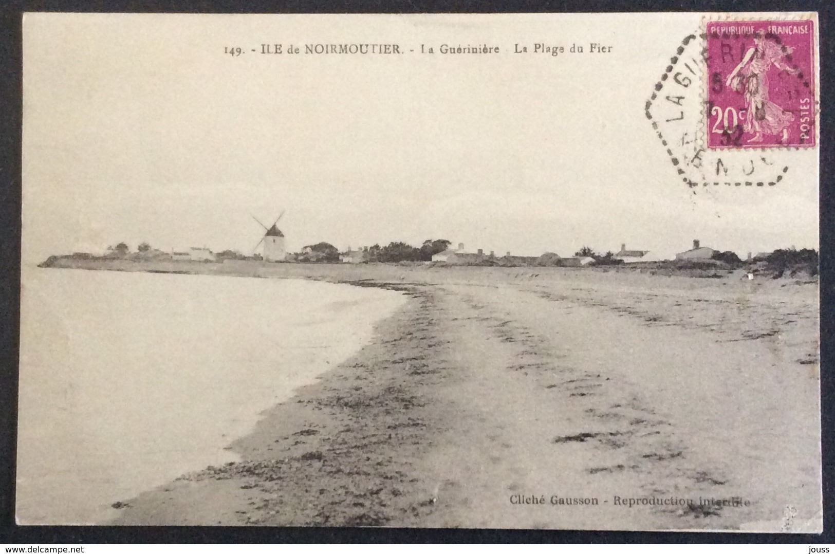 CPA41 Île De Noirmoutier Vendée Cachet HEXAGONAL La Guérinière 7/8/1932 Semeuse 20c Carte La Plage Du Fier - 1921-1960: Modern Period