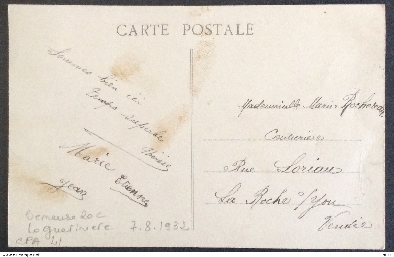 CPA41 Île De Noirmoutier Vendée Cachet HEXAGONAL La Guérinière 7/8/1932 Semeuse 20c Carte La Plage Du Fier - 1921-1960: Modern Period