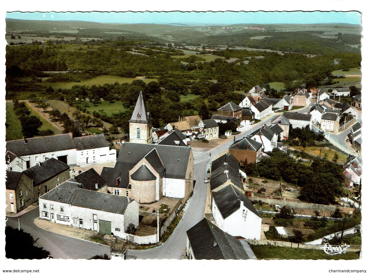 CPSM - Romedenne - Le Centre - Vue Aérienne - Circulée - Edit. Coll. Hiernaux-Genon - 2  Scans - Philippeville