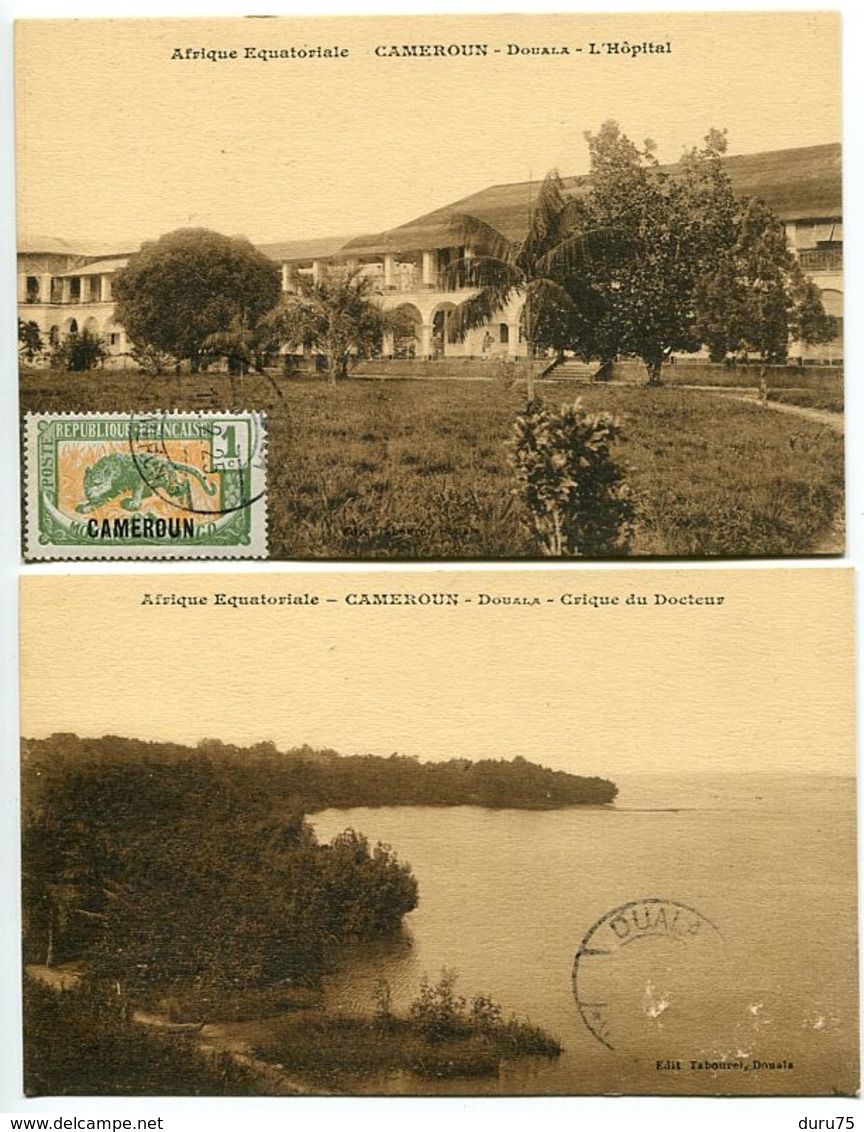 LOT 2 Cartes - CAMEROUN DOUALA L'Hôpital & Crique Du Docteur - Sépia Ecrites En 1925 - Excellent état - Cameroun