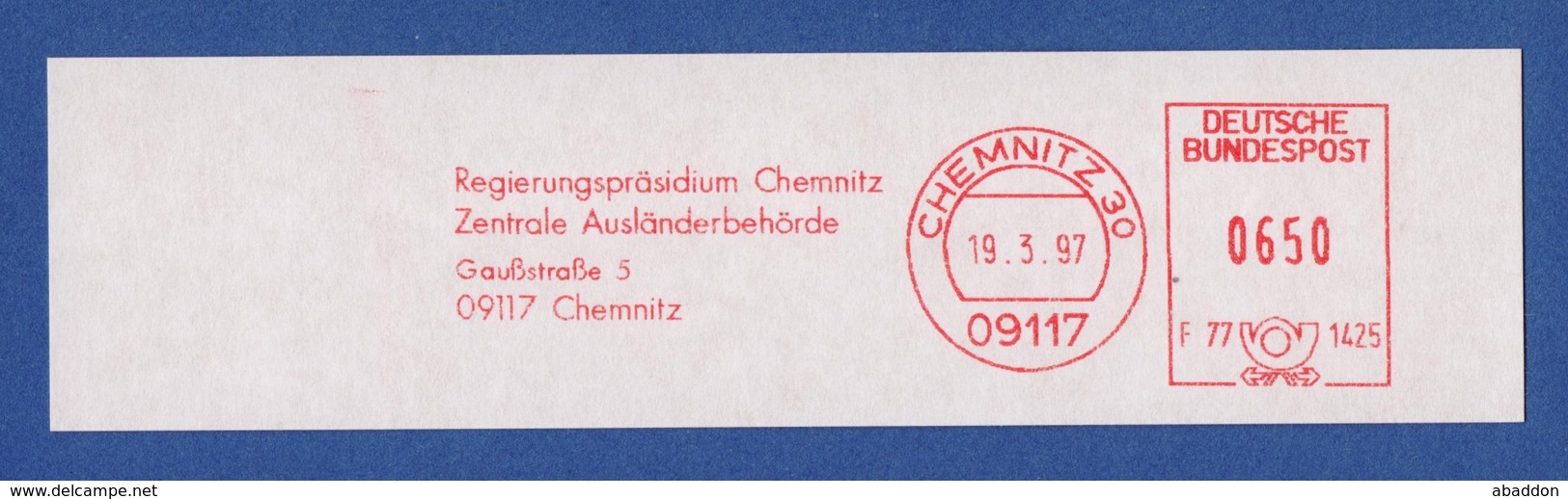 BRD AFS - CHEMNITZ, Regierungspräsidium Chemnitz - Zentrale Ausländerbehörde 1997 - Franking Machines (EMA)