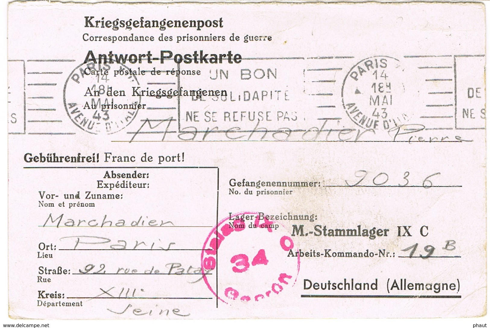 KRIEGGEFANGENEENPOST STALAG IXC  KOMMANDO 19B - 2. Weltkrieg 1939-1945