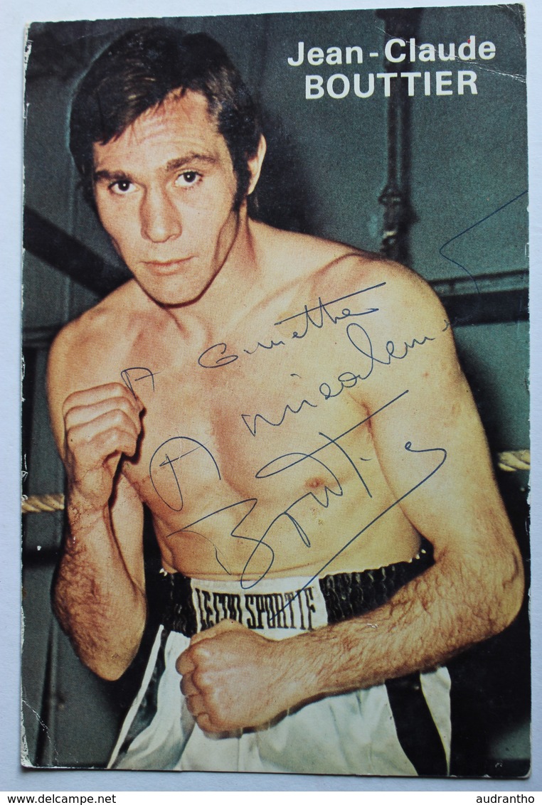 Grande Carte Photo Avec Autographe Jean Claude Bouttier Boxeur Boxe Signature Publicité Le Coq Sporif - Handtekening