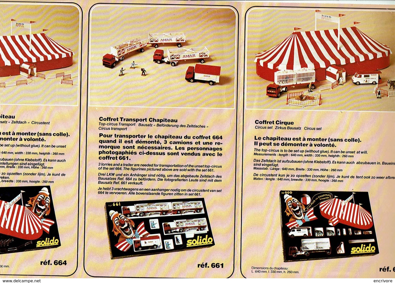 Brochure Catalogue SOLIDO Cirque AMAR Coffrets Chapitaux Camions Ménagerie Caravane - 1950 - ...