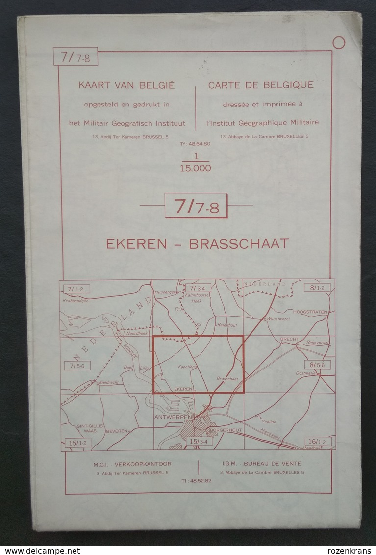 Topografische Kaart STAFKAART Ekeren Brasschaat Kamp Van Oorderen Wilmarsdonk Stabroek Putte Kapellen Mariaburg Hoogboom - Cartes Topographiques