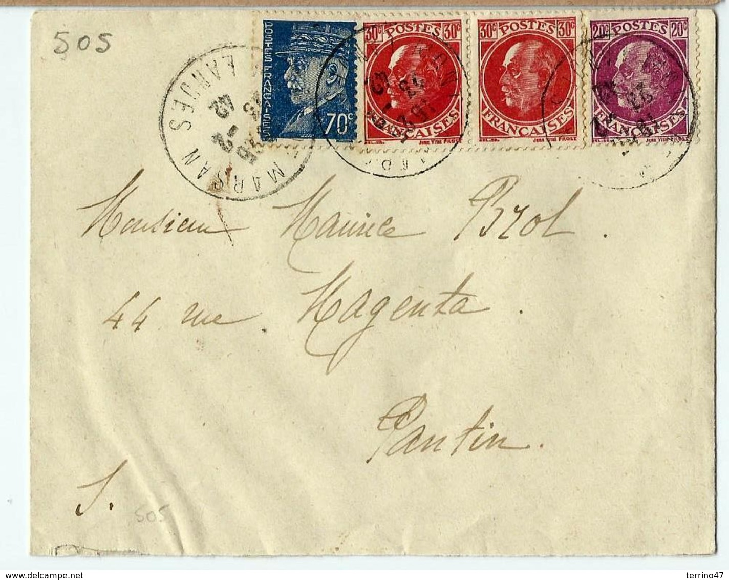 Lettre Oblit.13.02.1942  Avec N°510 Et 505  Type Pétain - Storia Postale